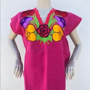 MEXICAN EMBROIDERED BLOUSE IN PINK